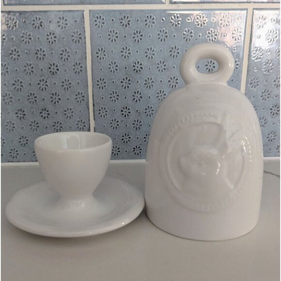 Pottery Barn Bunny Easter Egg Cup And Chloche White Porcelain - Picture 1 of 8